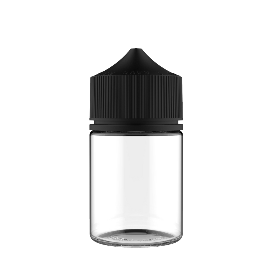 Chubby Gorilla 60ML Stubby Unicorn Bottle - Clear Bottle / Black Cap - V3 - Copackr.com